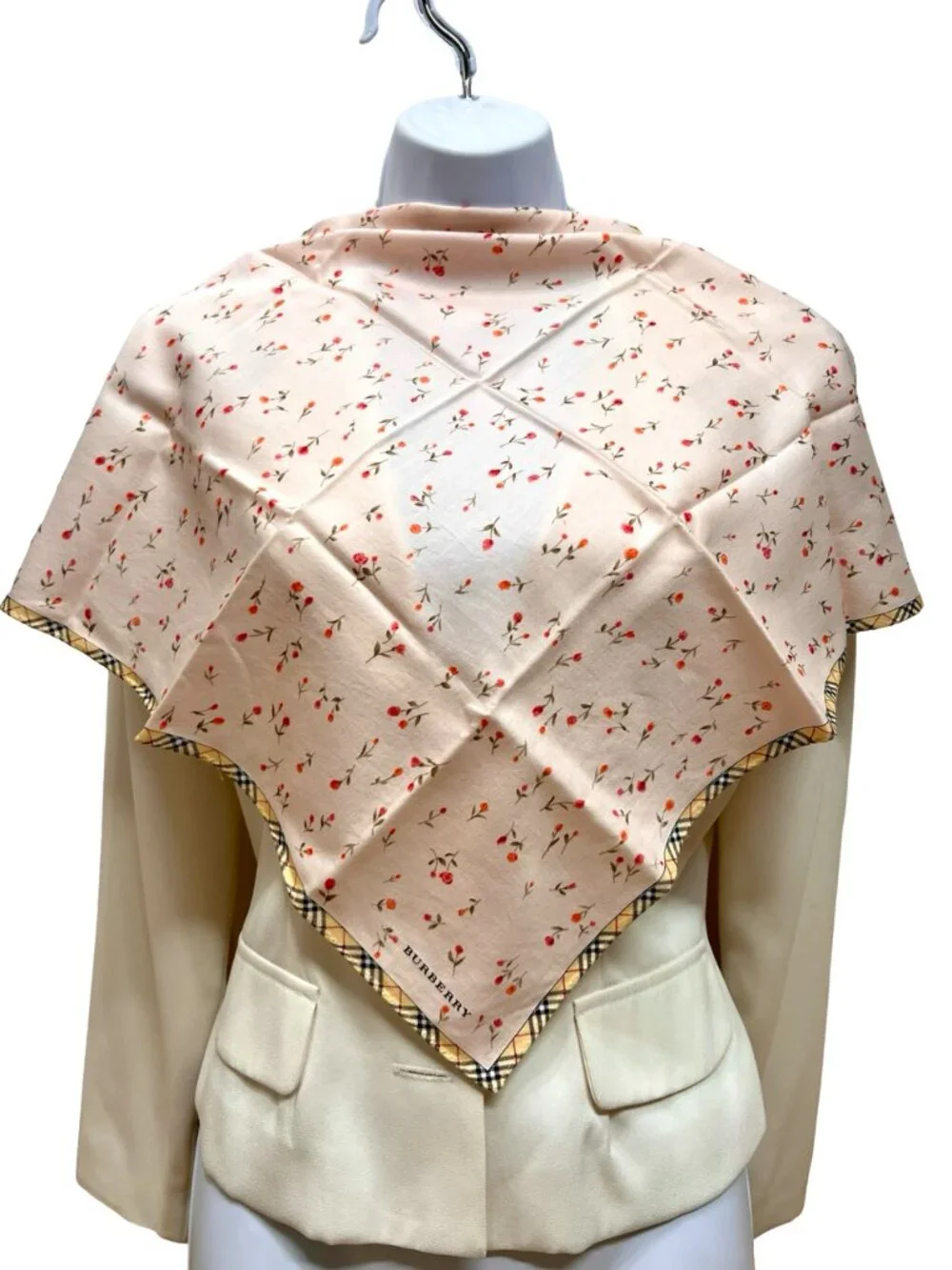 New Never Worn Burberry Neck-kerchief cotton 19.5" Pink Peach  Floral Nova (96 - Picture 7 of 9